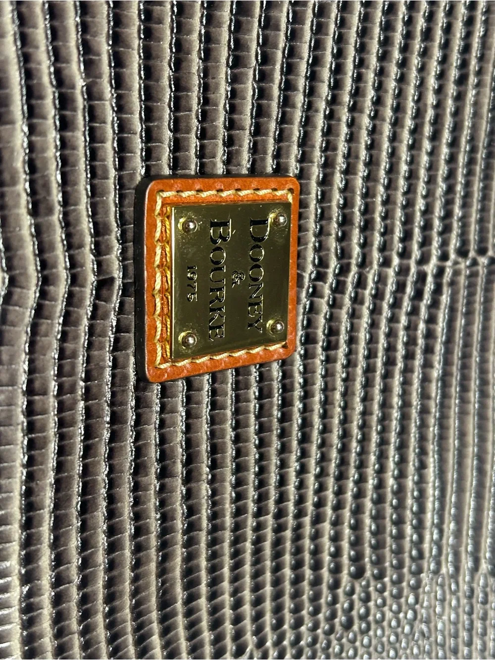 Dooney & Bourke Dark Charcoal Croc-Embossed Crossbody with Gold Trim -COA